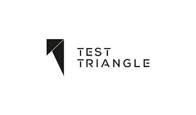 Logo de Test Triangle – version noir et blanc sur fond noir